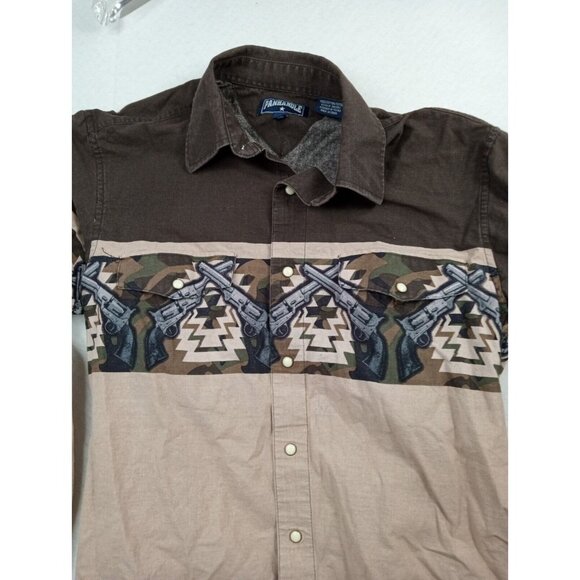 Panhandle Slim Revolver Pistol Pearl Snap Western Shirt SZ M Rodeo 2nd Amendment - Picture 1 of 8